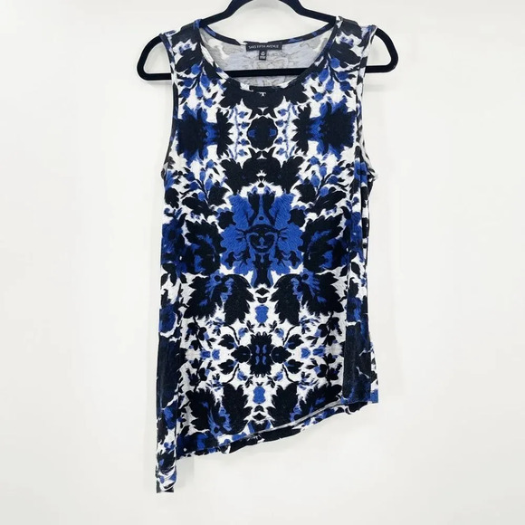 Saks Fifth Avenue Asymmetrical Tank Top Women's Size S Blue Damask Size S - Picture 1 of 4